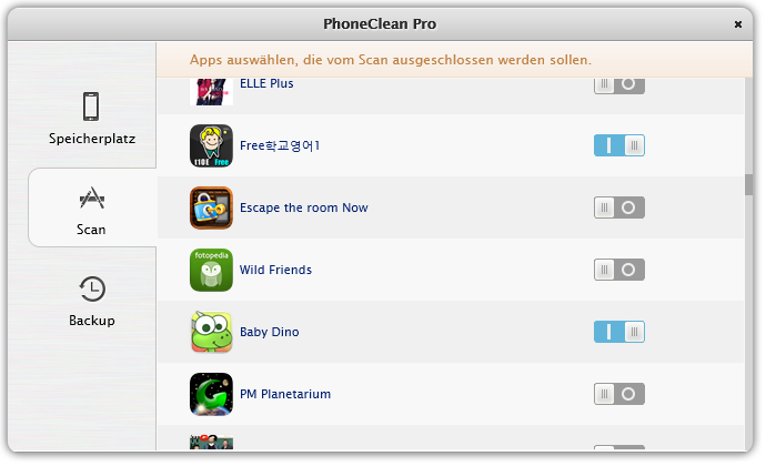 Reinigung bestimmter Apps verhindern 2
