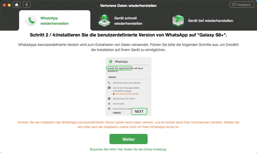 Die benutzerdefinierte Version von WhatsApp installieren