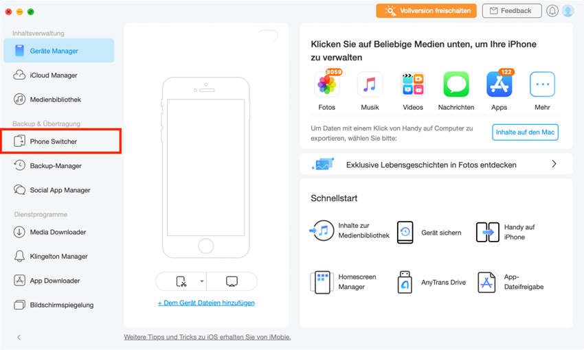 Wählen Sie den „Phone Switcher“-Modus