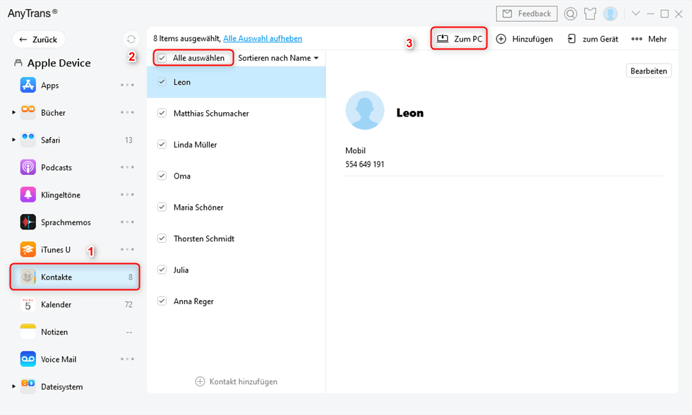 Wählen Sie Kontakte