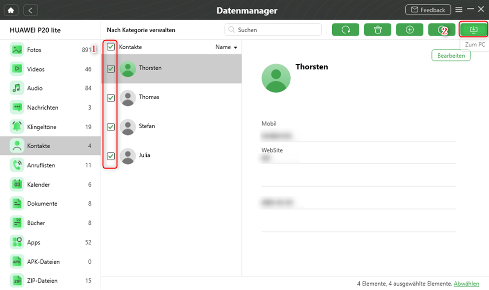 Android Kontakte exportieren auf PC