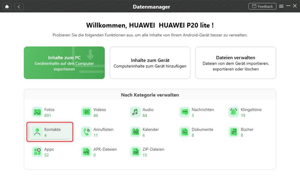 Kontakte nach Kategorie verwalten