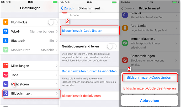 Bildschirmzeit-Code ändern