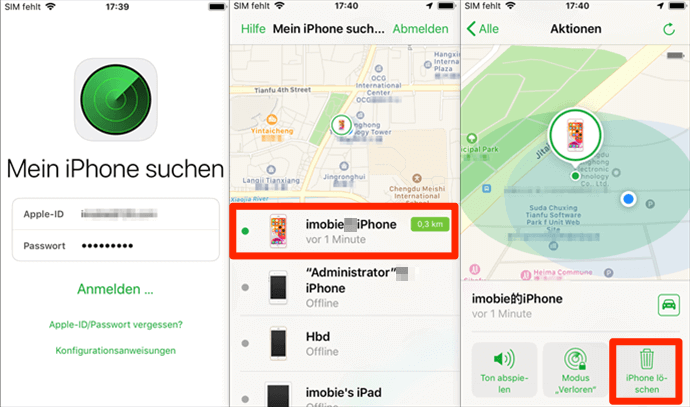 Das iPhone mit Mein iPhone suchen direkt löschen