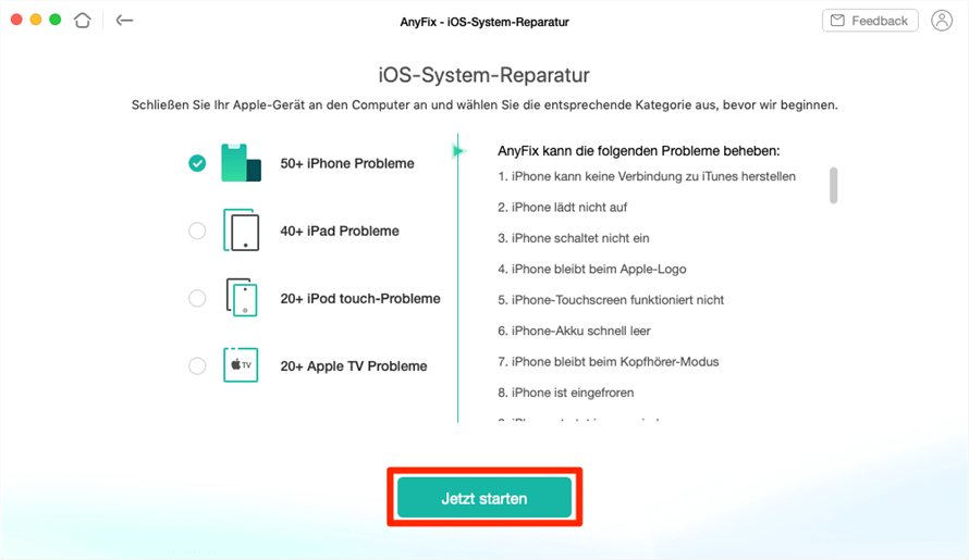 Die Option Jetzt starten anklicken