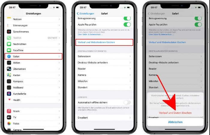 Verlauf und Websitedaten löschen