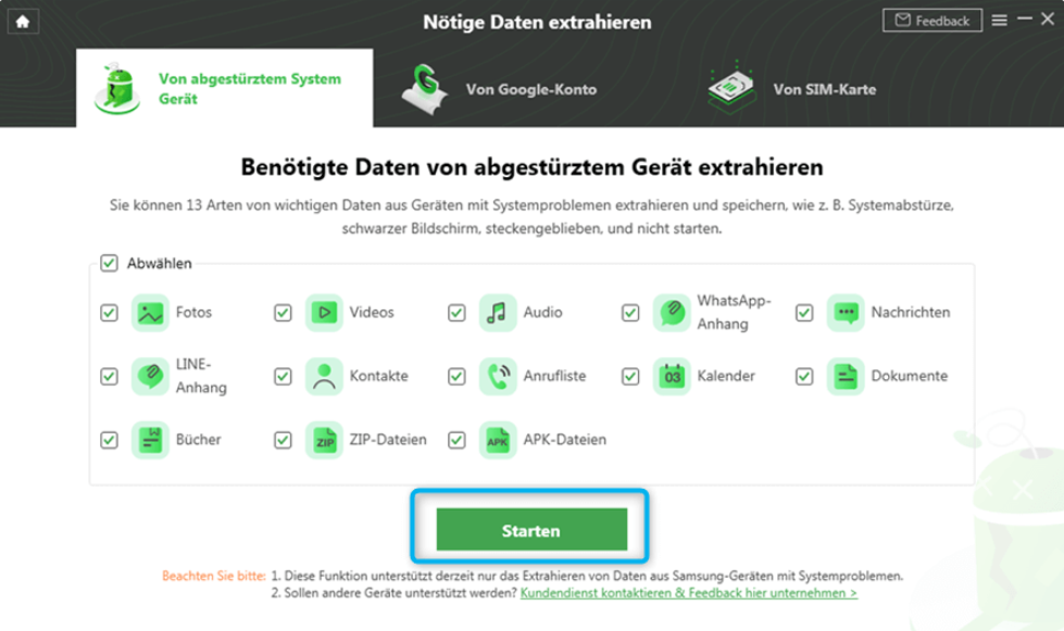 Klicken Sie dann auf „Starten“.