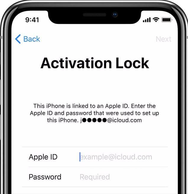 iPhone Aktivierungssperre mit Apple ID Anforderung auf dem Bildschirm