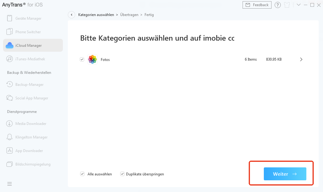 Klicken Sie auf „Weiter“