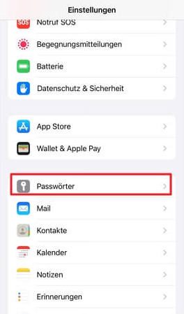 Einstellungen > Passwörter