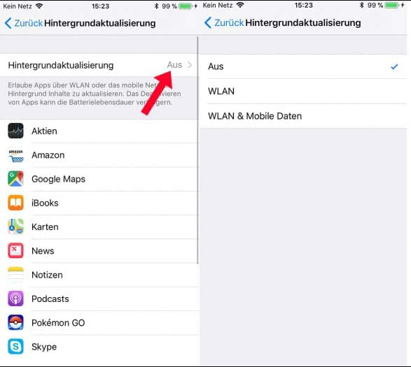 Hintergrundaktualisierungen einschränken