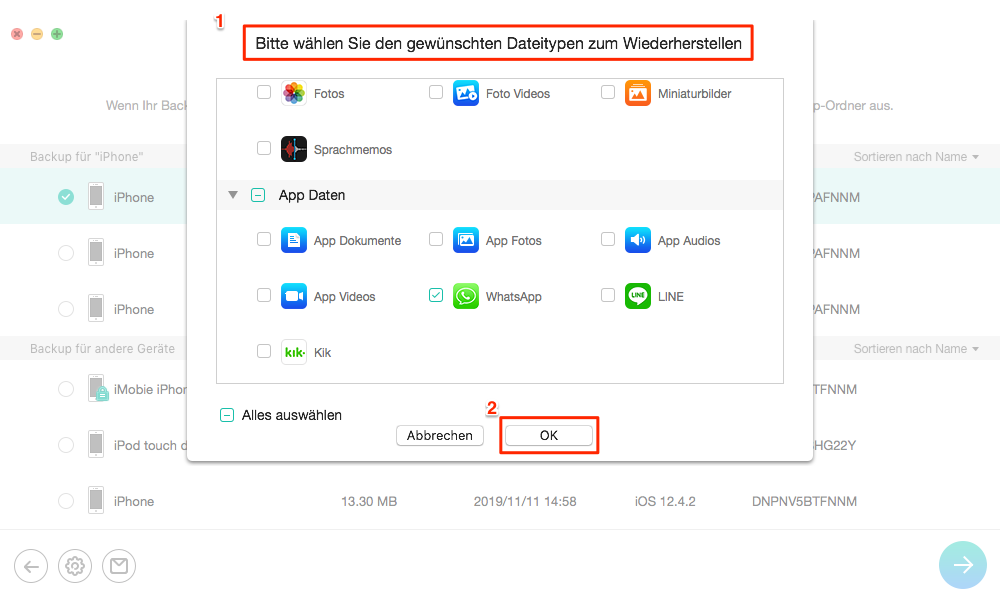 Dateitypen auswählen