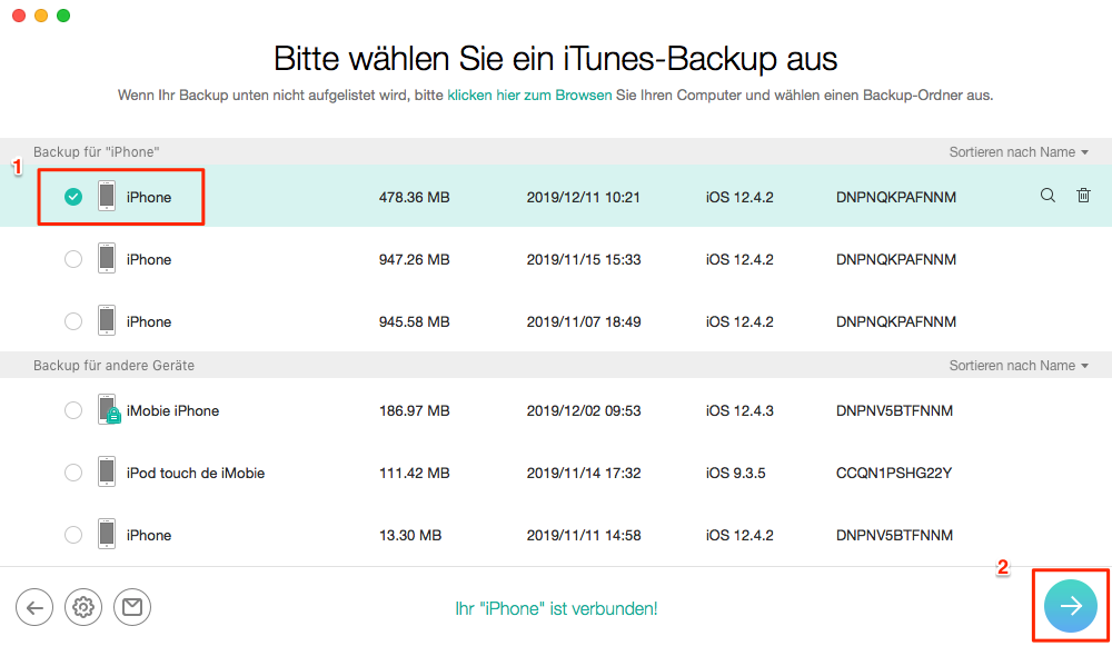 Backup auswählen