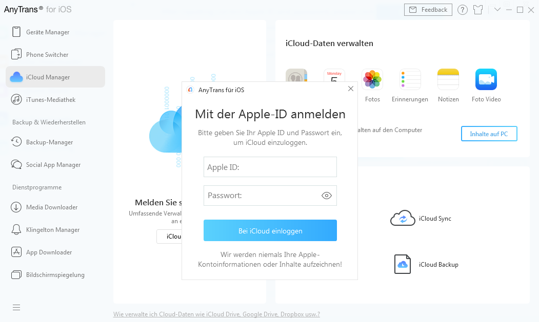 iCloud einloggen