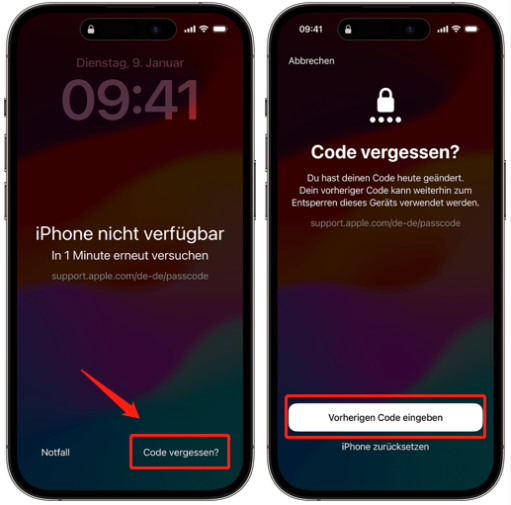 Vorherigen Code eingeben