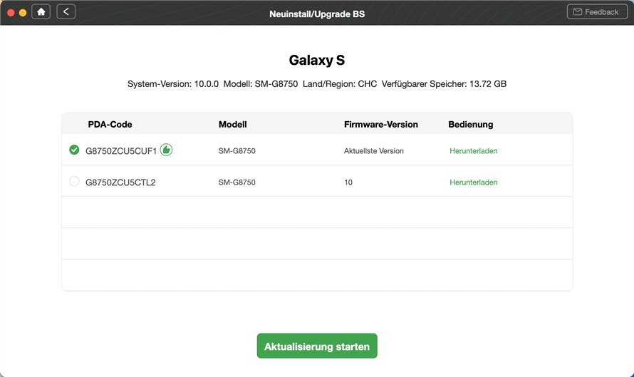 Aktualisierung starten