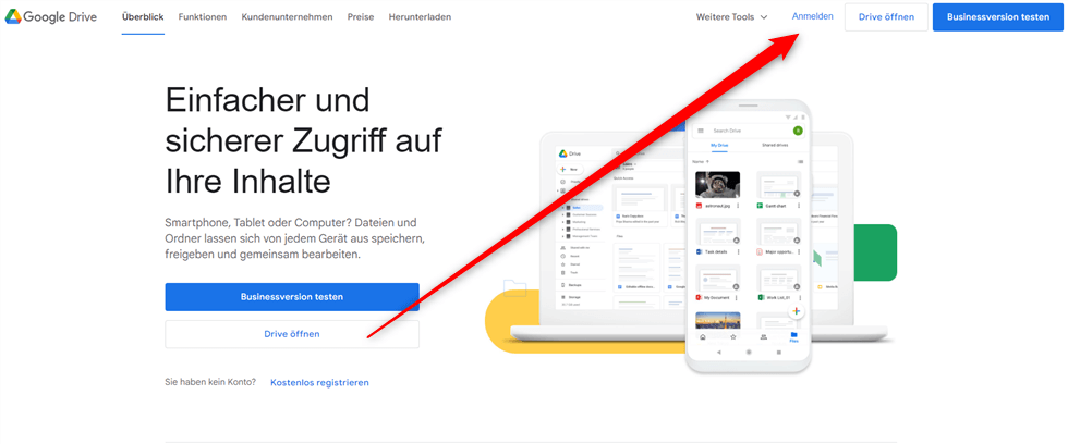 Sich bei Google Drive anmelden
