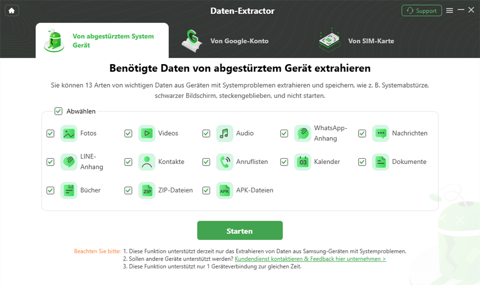 Klicken Sie auf “Starten”