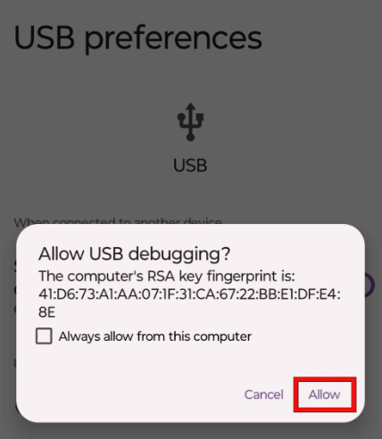 Android USB Debugging Verbindung für Datenwiederherstellung