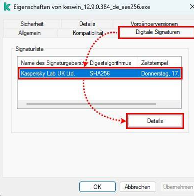 Digitale Signatur der offiziellen DroidKit Installationsdatei prüfen