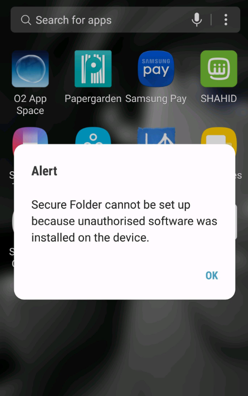 Samsung Secure Folder bei verändertem Knox-Status nicht verfügbar