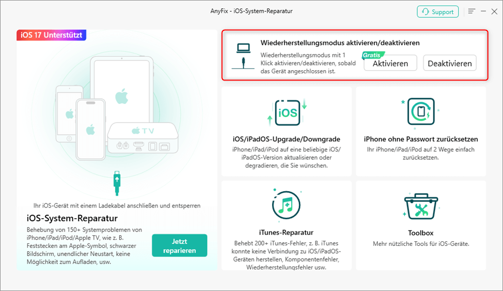 Wiederherstellungsmodus aktivieren oder deaktivieren