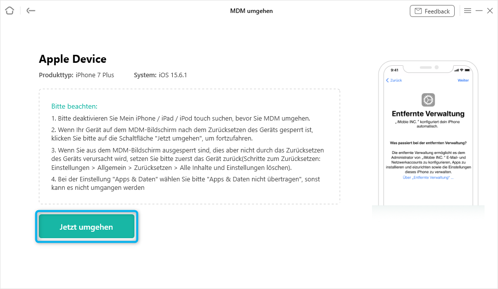 Mit der MDM-Umgehung beginnen