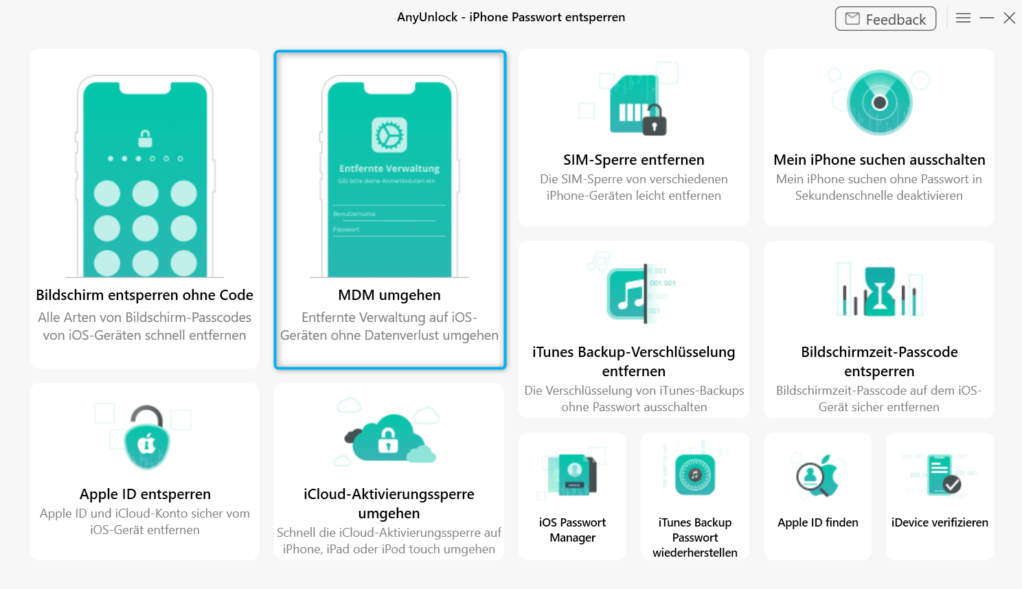 Wählen Sie MDM umgehen Modus aus