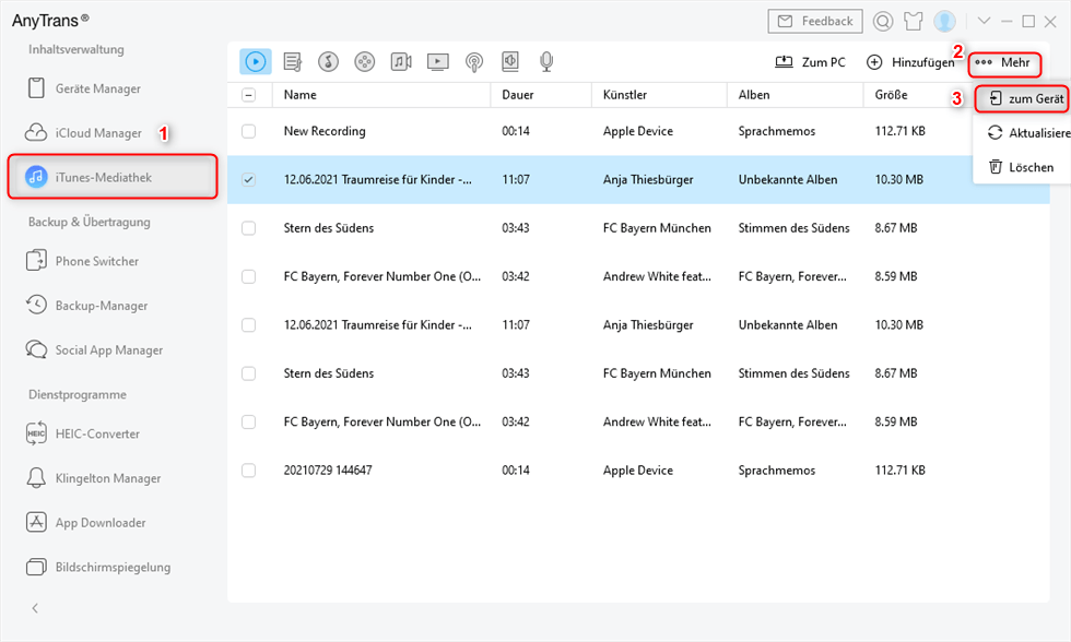 Hörbuch aus iTunes-Mediathek auf iPhone übertragen