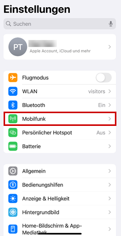 Tippen Sie auf Mobilfunk