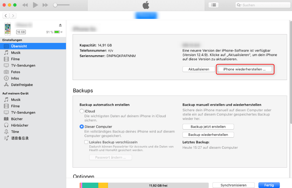 Über iTunes iPad wiederherstellen