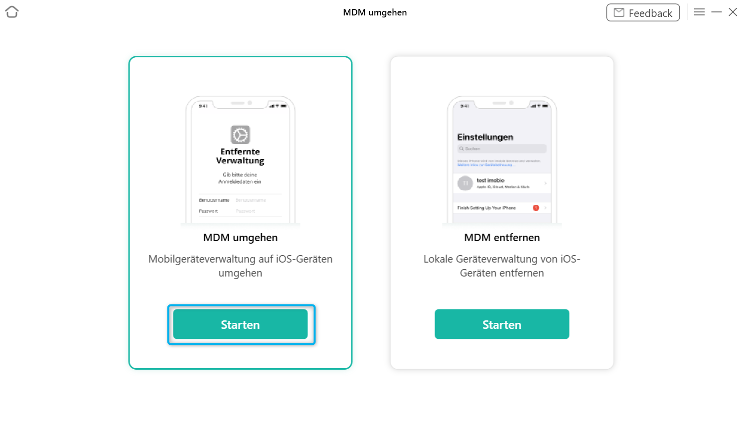 Klicken Sie Starten an