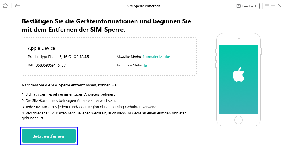 Auf die Schaltfläche Jetzt entfernenn klicken
