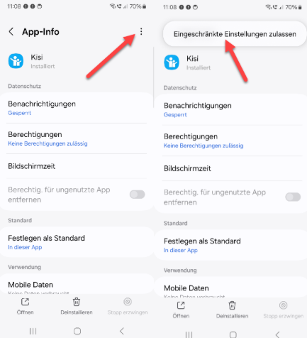Eingeschränkte Einstellungen zulassen