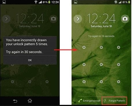Android Sperrbildschirm mit PIN oder Muster gesperrtes Gerät