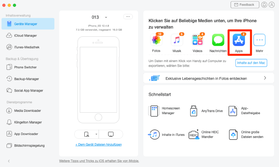 Apps auswählen