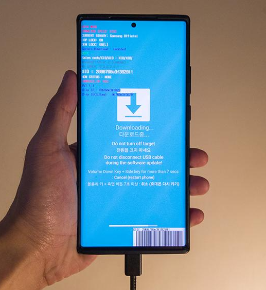 Samsung-Gerät im Download-Modus für einen Odin-Firmware-Vorgang