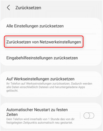 Zurücksetzen von Netzwerkeinstellungen