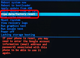 wipe data/factory reset auswählen