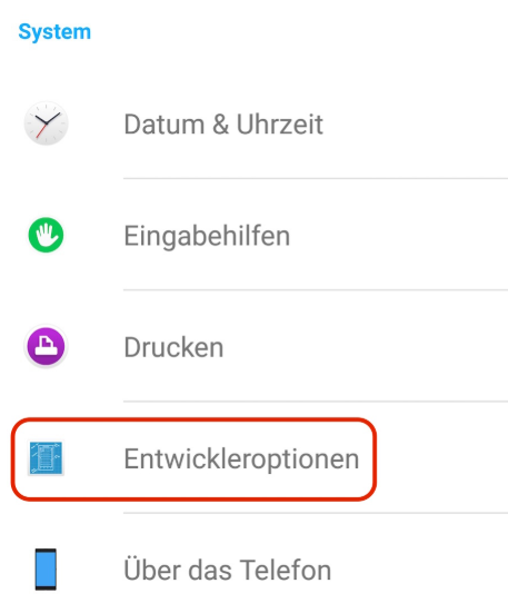 Entwickleroptionen freischalten