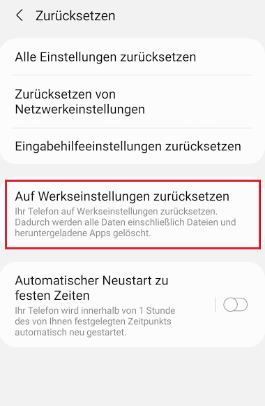 Auf Werkseinstellungen zurücksetzen