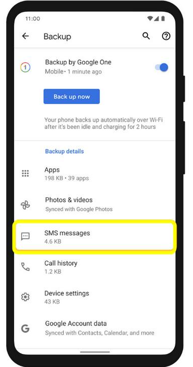 Android Google Backup mit gesicherten SMS und MMS