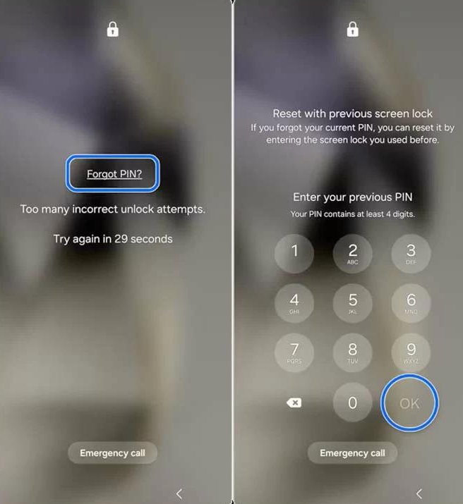 Samsung PIN mit der vorherigen Bildschirmsperre zurücksetzen