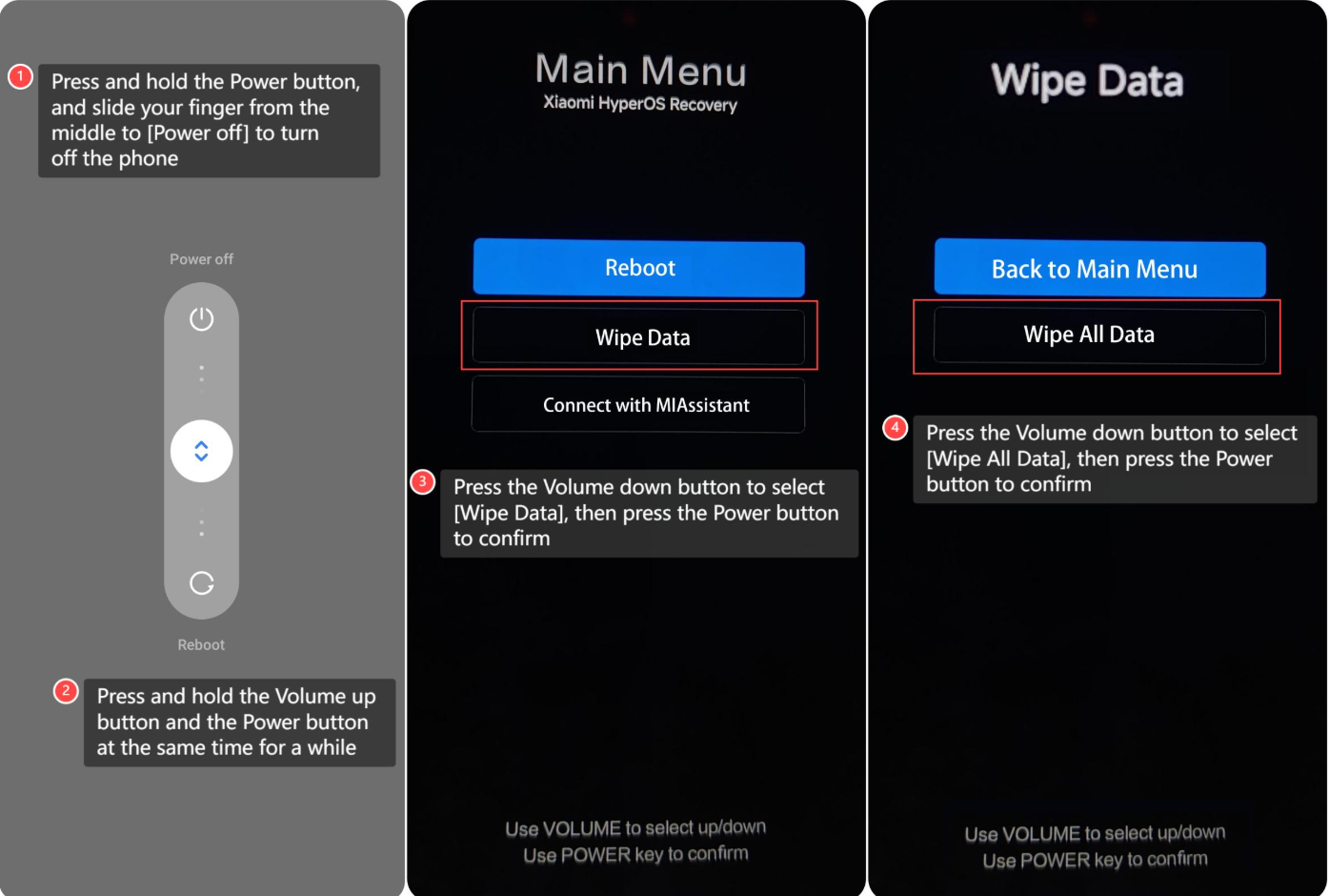 Xiaomi Recovery Mode mit Wipe Data beim Factory Reset