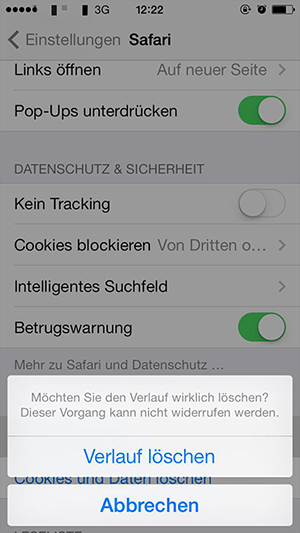 Reinigen Safari Cookies und Dateien