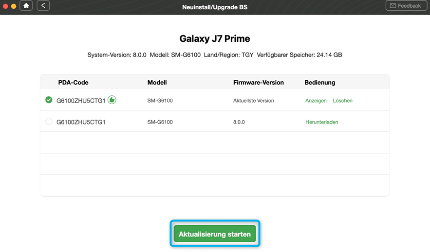 Aktualisierung starten