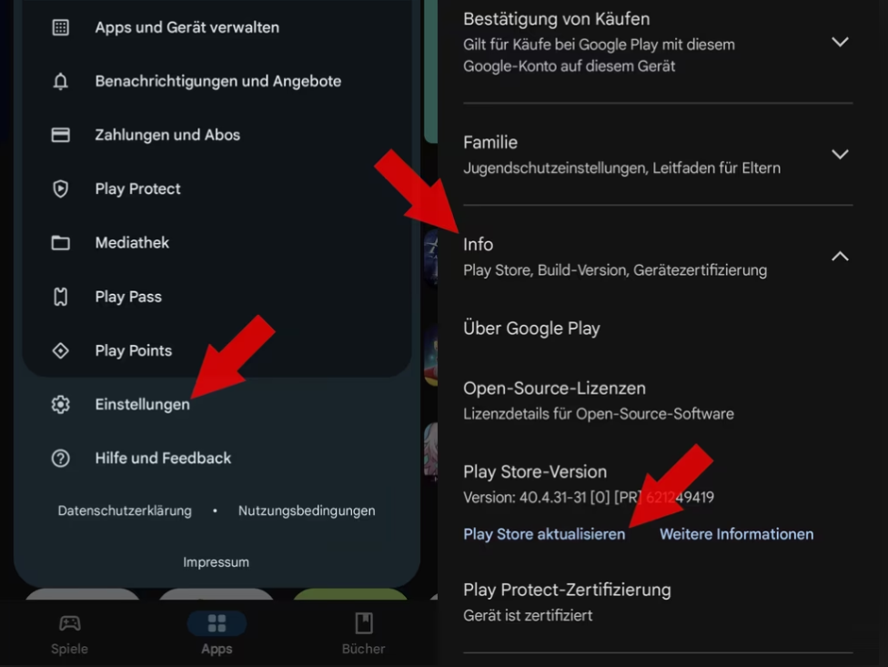 Aktualisieren Google Play-Dienste-App