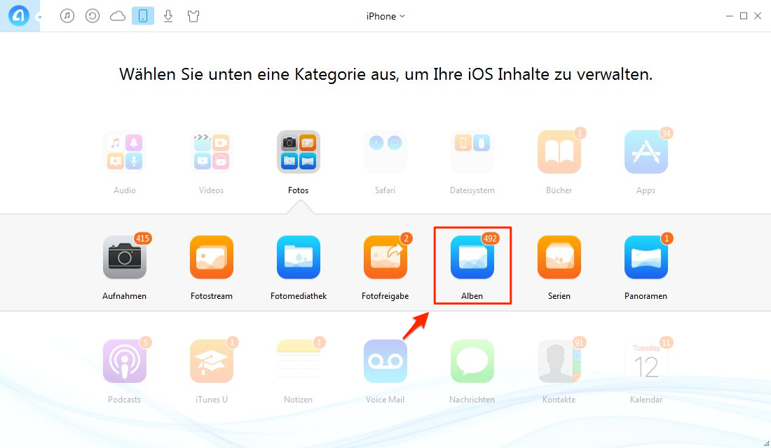Alben unter Fotos anklicken - Schritt 2