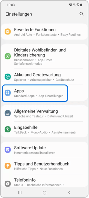 App „Fotos“ in der App-Liste