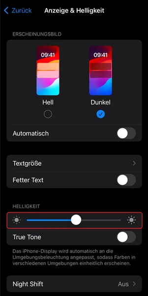 Anpassen der iOS-Anzeigemodi
